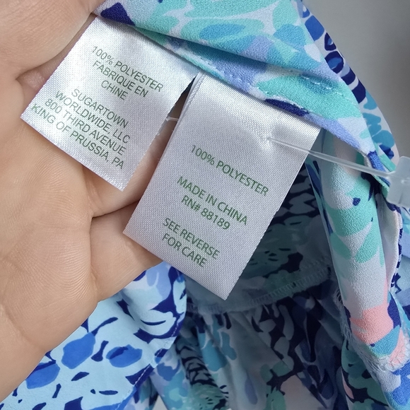 Lilly Pulitzer, Savanna Top Turquoise Oasis Wave After Wave Blouse Size Small - Picture 10 of 11